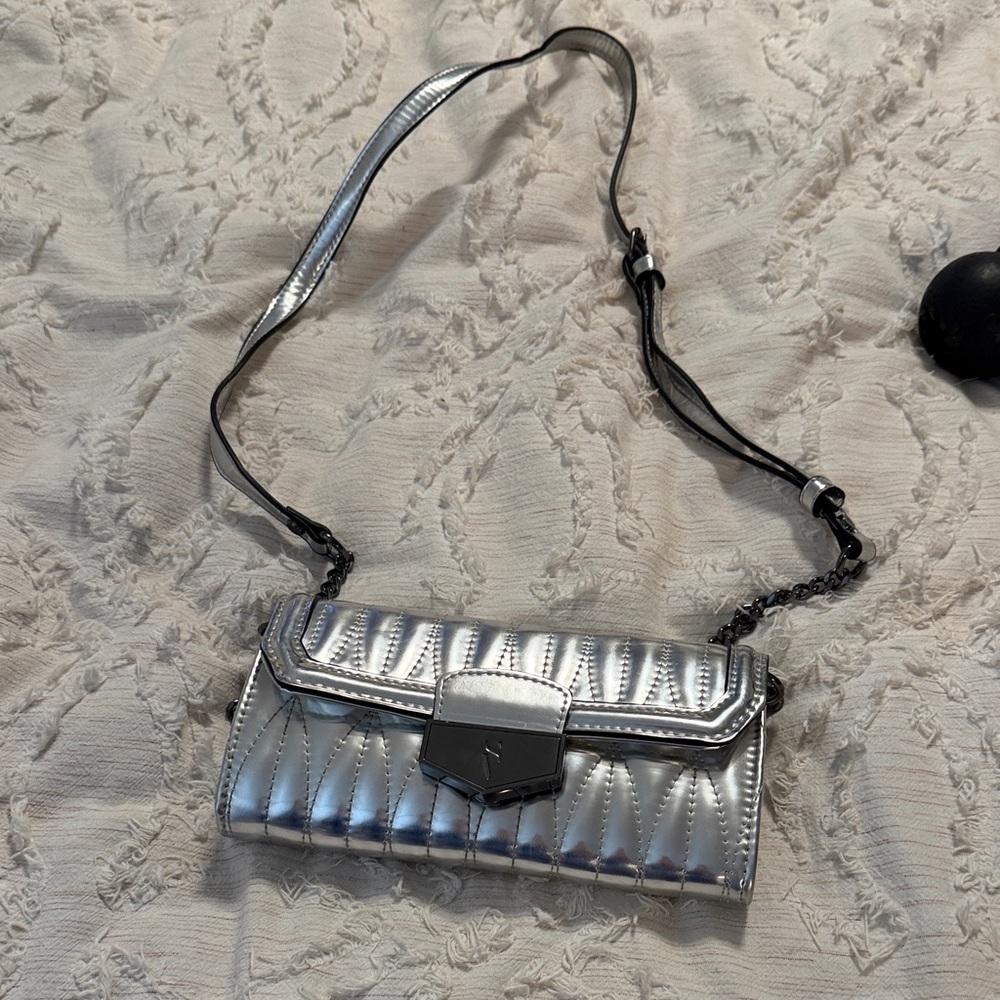 Silver Quilted Women's Bag/clutch w/ detachable strap